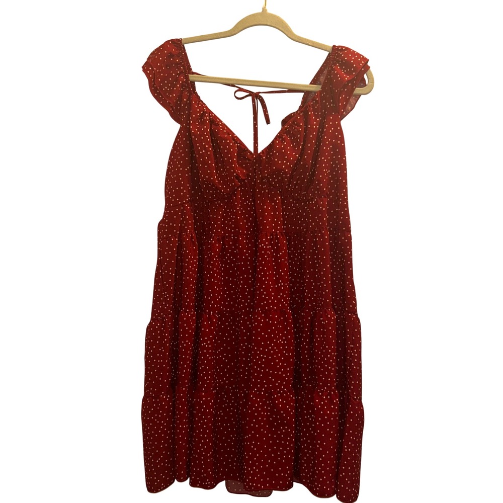 Red Polka Dot Mini Dress 2XL Plus Size Romantic Cottagecore Ruffle Babydoll - Picture 1 of 4